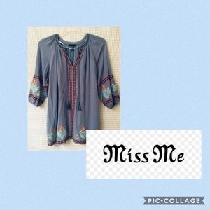 Miss Me Embroidered Boho Floral Tunic Dress M
